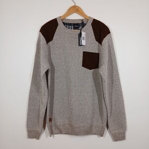 NWT Buffalo David Bitton Sweater Men Large Beige Knit Faux Suede Streetwear
